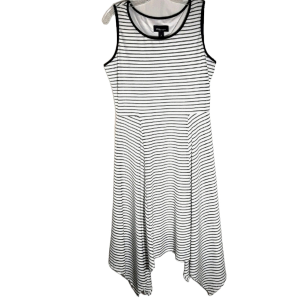 RN Studio black and white striped scarf hem dress